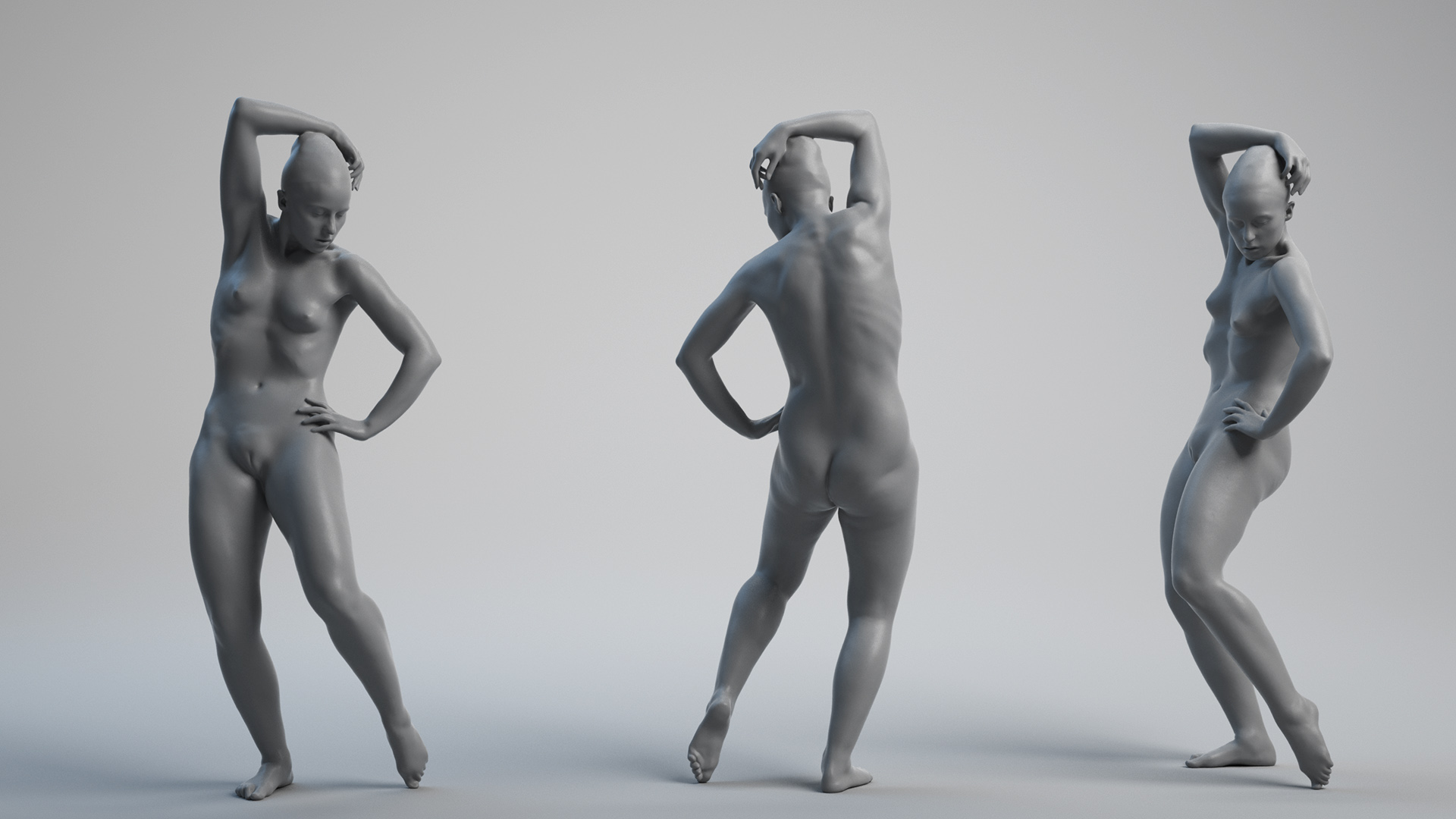 Woman with hand on head 3d model pose